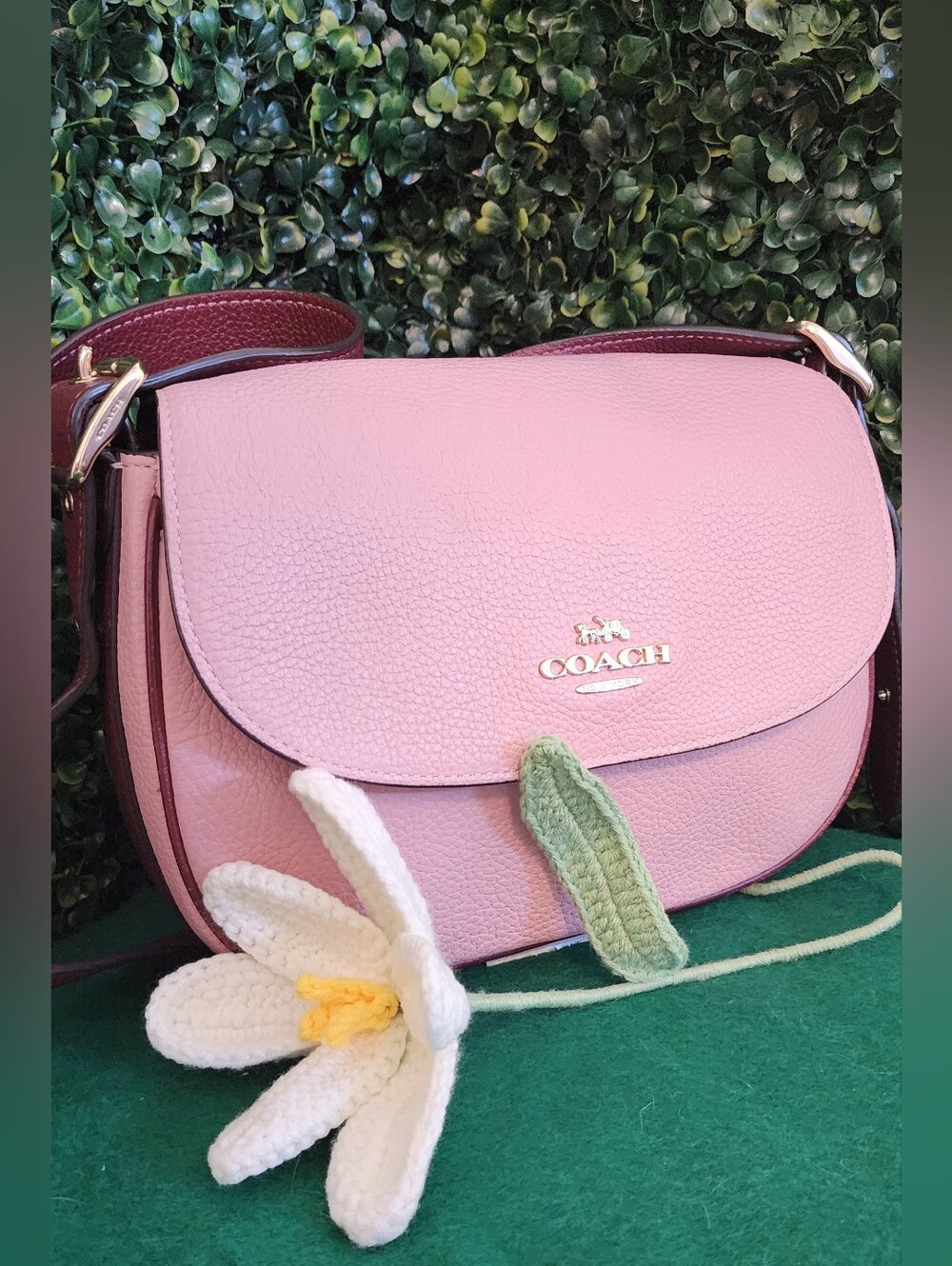 Coach Pink and Burgundy Leather Slim Crossbody